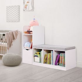 Entryway Shoe Storage Bench with Cushion, White Shoe Rack with Shelves & Drawer, Multifunctional Shoe Cabinet with Padded Seat for Hallway