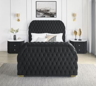 Luxurious Queen Size 3pc Bed Set Comfort Innovative Design Bed Deeply Tufted Headboard Upholstered Black Velvet Television Lift Built-in Electric