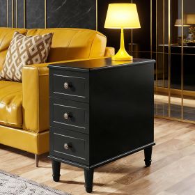Wood Nightstand, Fully Assembled Narrow Side Table with 3 DrawersB