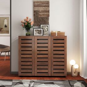 Shoe Cabinet, 5-Tier Shoe Storage Cabinet with Adjustable Shelves, Wooden Shoe Rack Organizer with Louvered Doors for Entryway, Hallway, Bedroom