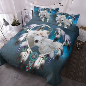 Wolf Bedding Duvet Cover Set, 3D Dream Catcher Comforter Cover Set, Wolf Animals Themed Quilt Cover and 2 Pillowcases for Boys Adults, 3 Pieces (size: Twin)