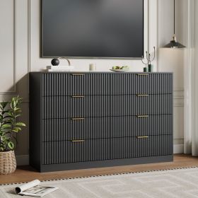 Fluted Drawer Dresser For Bedroom, Wood Storage Cabinet With Golden Metal Handles, Modern Closet Of Drawers for Living Room (Color: BLACK)