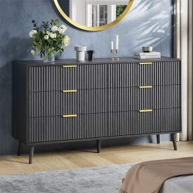 Fluted Drawer Dresser for Bedroom, Wood Storage Cabinet With Metal Handles, Modern Closet Of Drawers for Living Room (Color: BLACK)