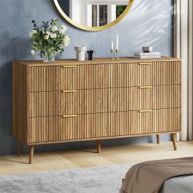 Fluted Drawer Dresser for Bedroom, Wood Storage Cabinet With Metal Handles, Modern Closet Of Drawers for Living Room (Color: Walnut)
