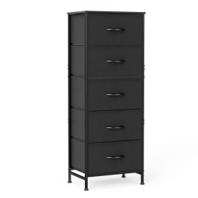 48IN Dresser For Bedroom With 5 Fabric Drawers Nightstand Wardrobe Steel Frame Closet For Clothes Storage Cabinet Furniture (Color: BLACK)