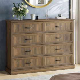 8 Drawer Dresser for Bedroom, Wood Storage Cabinet With Metal Handles, Farmhouse Closet Of Drawers for Living Room (Color: Brown)