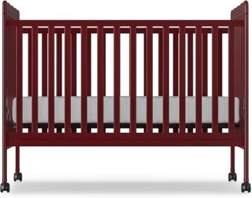 4-in-1 Convertible Baby Crib, Wood Full Size Toddler Bed with Locking Wheels, Non-Toxic Finish (Color: CHERRY)