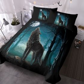 Vintage Wolf Duvet Cover Set Green Sunset Retro Wolf Comforter for Teen Boys Wolf Galaxy Star Forest Bedding Set (Color: Green, size: Twin)