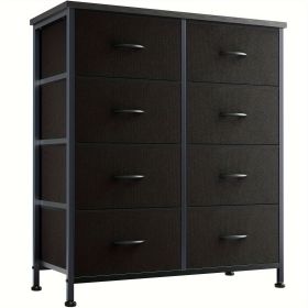 Dresser for Bedroom with 8 Drawers Tall Dresser & Chest of Drawers Fabric Dresser with Wood Top and Sturdy Steel Frame (Color: BLACK)