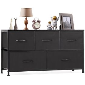 Dresser for Bedroom Storage Drawers Fabric Storage Tower with 5 Drawers, Chest of Drawers with Fabric Bins (Color: BLACK)
