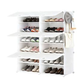 Shoe rack storage cabinet, 8-layer shoe storage cabinet with door, stackable and detachable shoe storage cabinet (Color: white/6)