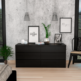 Seul Six Drawer Double Dresser; Superior Top (Color: BLACK)