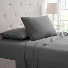 Bamboo 4 Piece Luxury 3 Line Embroidered Sheet Set (Color: grey, size: Twin)