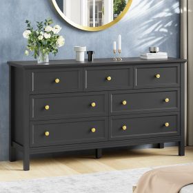 7 Drawer Dresser For Bedroom, Wood Storage Cabinet With Meta Handles, Modern Closet Of Drawers for Living Room, TV Stand Dresser (Color: BLACK)