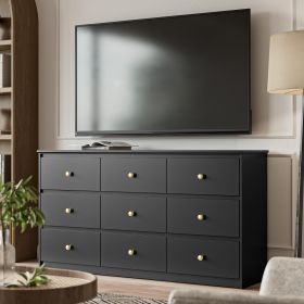 9 Drawer Dresser for Bedroom, Storage Cabinet With Metal Handles, Modern Closet Of Drawers for Living Room (Color: BLACK)